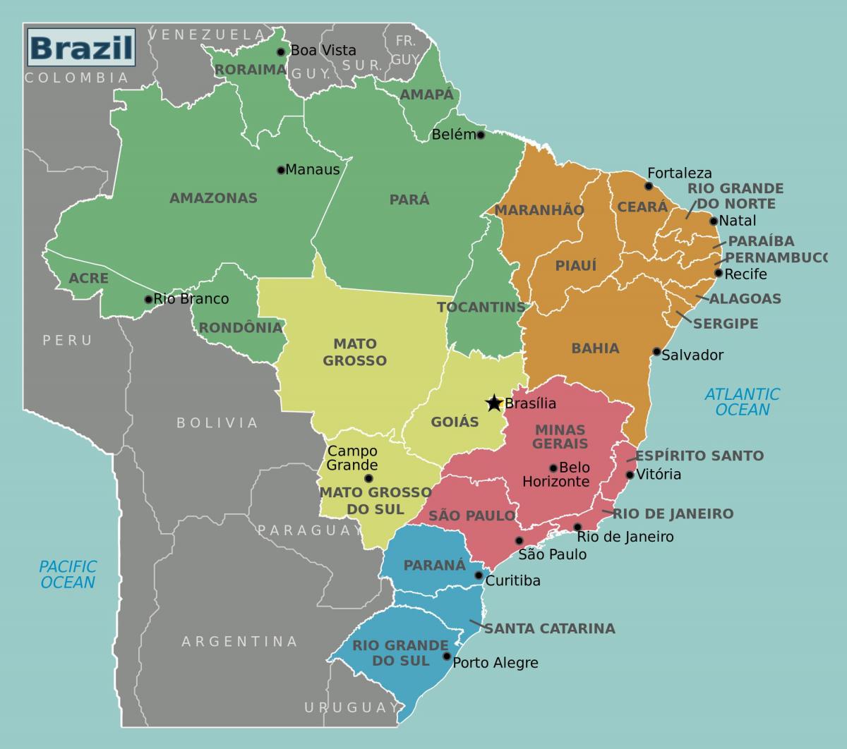 Карта Бразилии с основными городами